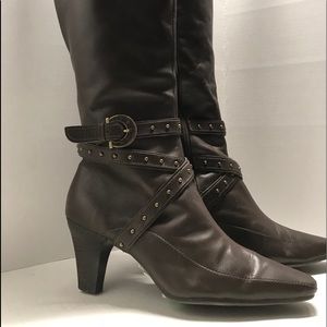 AEROSOLES Brown Studded Buckle Detail High Boots